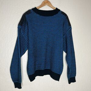 Vintage I.O.U Already A Legend Blue Black Leather Patch Knitted Sweater Mens L